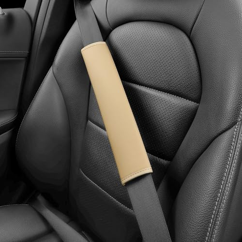 POKSRI 2 pezzi copri cintura di sicurezza auto in pelle sintetica, Copertura per cinture di sicurezza, Coprimaterasso per cinture di sicurezza auto, Zaino, Borsa a tracolla (Beige)