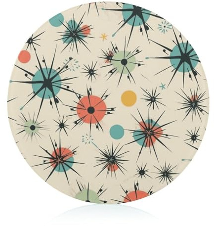 Atomic Stars - Tabla de cortar con patrón retro para cocina, mini tabla de cortar queso, redonda de vidrio templado, bloque para picar, pizza, carne, fruta (7.9 pulgadas)