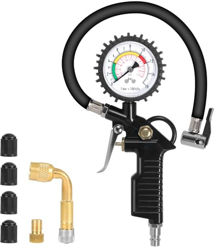 GLOSKIN Manometro Pressione Gomme, 220PSI Pistola Gonfiaggio Pneumatici per il Nucleo Della Valvola, Pressione Gomme Auto,Accessori per il Compressore per Automobili, Motociclette, Camion, Biciclette