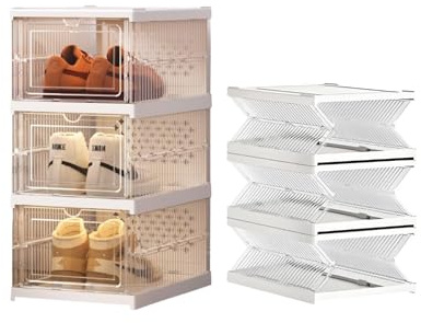 Bestevery Shoe Box Storage Organizer, Organizer Per Scarpe In Plastica, Box per Calzature Pieghevole, Pieghevole Scatole Scarpe Porta, con Scatola a tre livelli, per La maggior parte delle scarpe