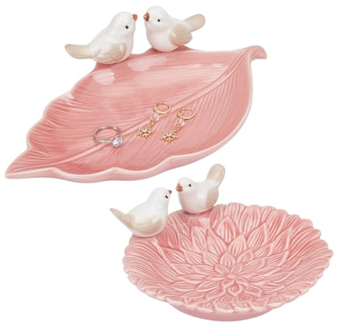 PH PandaHall 2pz Piattino Ceramica Portagioie Vassoio Portaoggetti in Ceramica a Forma di Foglia, Decorativo Piatto Portaoggetti per Anelli Collane Braccialetti Portachiave, 12.5~22.6cm