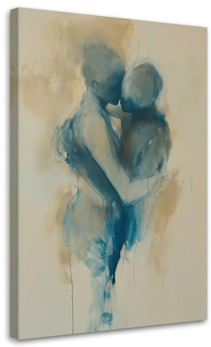 Feeby Leinwand Bilder - Bild Wohnzimmer - Akt Paar Kuss - 60x90 1tlg - Deko Schlafzimmer Groß - Dekoration Canvas - Gemälde - Modern Wandbilder - Kunstdruck