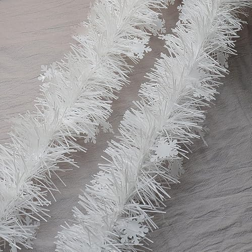 WANYIG Girlande Weihnachten 10M Lametta Weihnachtsbaum Girlande Weihnachtsgirlande Weiß Schneeflocken Tannengirlande Weihnachtsdeko für Balkon Treppengeländer Treppen Garten Kamine Türen (2M)