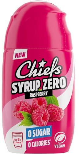 CHIEFS Syrup, Zero Calorie Syrup with Real Fruit Extracts, Raspberry, 65ml - More than 8l Softdrink - Zero Added Sugars