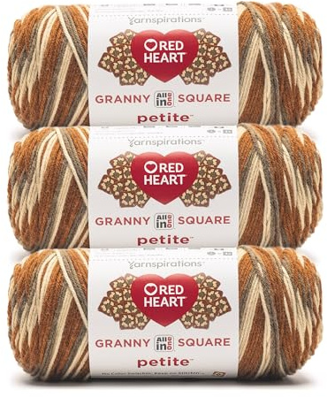 Red Heart All in One Granny Square Petite Mocha Yarn - 3 Pack of 250g/8.8oz - 100% Acrylic - #4 Worsted (Medium) - 440 Yards - Knitting/Crochet