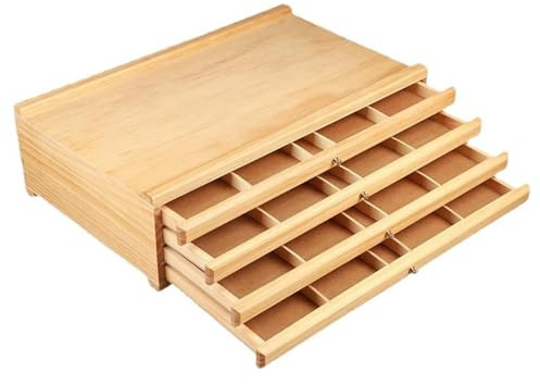 4 Cassetti Scatola Portaoggetti Per Artisti 40x26x12cm,Con 4 Cassetti,Portatile,Scatola Di Immagazzinamento Per l'Arte In Legno Di Faggio Premium,Per Pastelli,Matite,Pennelli,Timbri