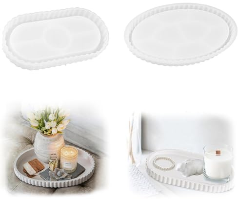 Euablfo 2 Pezzi Vassoio per Stampi In Silicone, Stampi In Silicone per Stampi da Colata, Stampi Per Colata Fai Da Te Per Calcestruzzo, Con Scanalature, per Vassoi da Tè Fai Da Te (Bianco)
