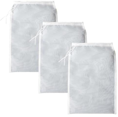 3 Stück Passiertuch Nussmilchbeutel Käsetuch Filterbeutel 120 Micro 45 * 60cm Siebbeutel mit Kordelzug Filtertuch wiederverwendbar Saftbeutel Presstuch Filtersack für Weinherstellung Joghurt Strainer