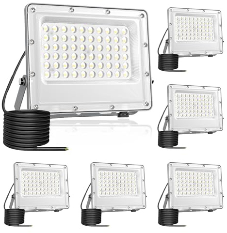 Fosingut Foco LED Exterior 50W, 6500K Blanco Frío Focos LED Interior,72 LEDs IP65 Impermeable Proyector LED Exterior,5000LM Superbrillante Lampara Pared para Jardín,Garaje,Patios,Parque,Terraza-6PCS