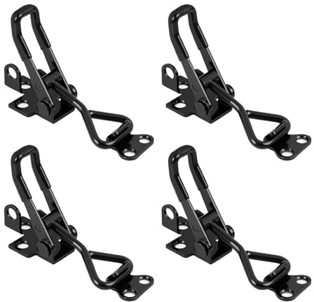 4 Pack Toggle Latch Clamp, Black Toggle Clamp with Lock Hole, Adjustable Toggle Clamps, Heavy Duty Metal Latches with Quick Release for Cabinet Boxes, Drawers, Doors, Toolboxes, Storage Case, and DIY
