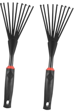 FONDOTIN 2 Pezzi Rastrello Manuale da Giardino Denti in Acciaio e Plastica con Impugnatura Ergonomica Antiscivolo per Orto e Giardino