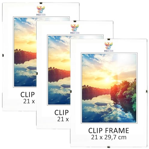 MG Design Cliprahmen Set 10 Stück in A4 21 x 29,7 cm – Rahmenlose Bilderrahmen mit Acrylglas & HDF-Rückwand für Fotos, Poster & Puzzle, vertikal & horizontal