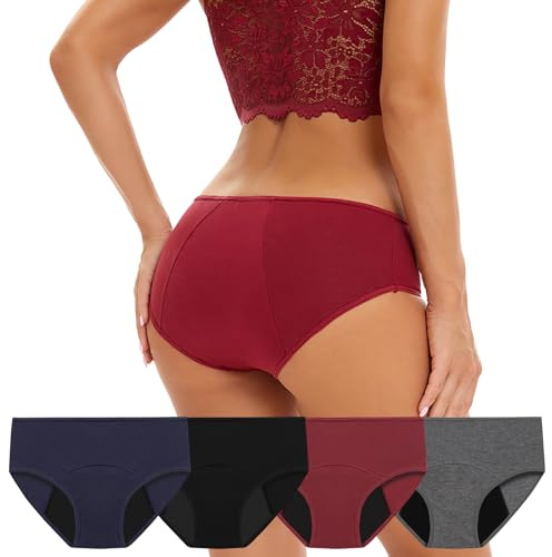HESYSUAN Culottes d'incontinence lavables pour femmes, protection contre les règles et les fuites urinaires, sous-vêtements absorbants et réutilisables (4 pièces-1, XXL)