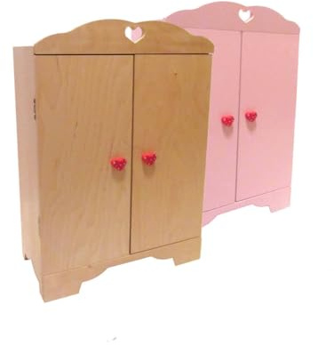 Holz-Wenzel 350025 - Puppenkleiderschrank Julia, ca. 23 × 43 × 61 cm, Kinder Puppenschrank aus Holz, 2-türig mit Kleiderstange & Einlegeböden in Natur, ab 18 Monaten