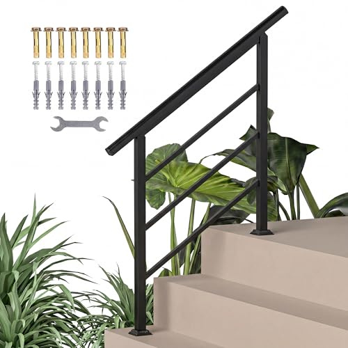 Outsunny Treppengeländer für 1-3 Stufen 94cm Winkelverstellbar Schwarz | Handlauf, Außen- und Innenbereich, Metall, Eingangsgeländer für Treppen, Brüstung, Balkon