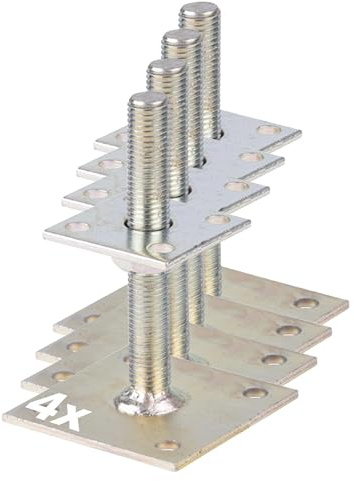 4x siwitec I-Pfostenträger höhenverstellbar, Höhe: 30-150 mm, 70 x 70 mm, Pfostenträger verstellbar galvanisch verzinkt zum Aufschrauben, dickschichtpassiviert, Pfosten Träger, Stützenfuß