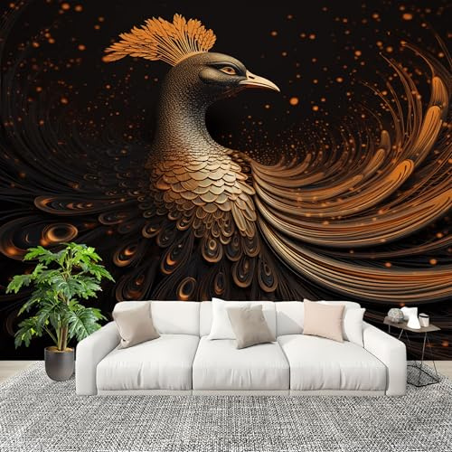 Fotomurales Animales Lujosa Pintura de FéNix Papel Pintado Tejido No Tejido Moderna Diseno Fotográfico Decoración De Pared Sala Cuarto Oficina Salón Negro Papel Pintado 450x315 cm