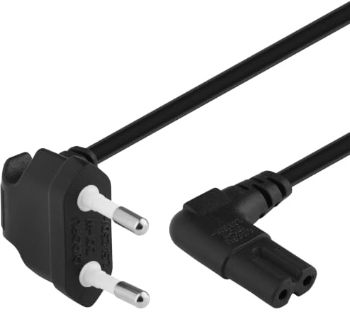 PremiumCord Strömkabel 230 V 0,75 m för PC/monitor/TV/UPS nätkabel med Eurokontakt till dubbel euro, C7 2-polig IEC 320 sned svart