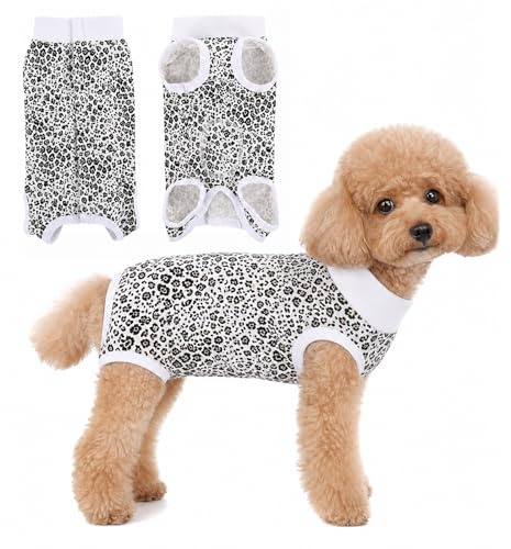 Amexo Combinaison de Récupération pour Chiens, Combinaison Rayée Post-Chirurgie Chiens Mâles et Femelles Chien Alternative Collier Électronique à Cône Body pour Chiens (Imprimé léopard, M)