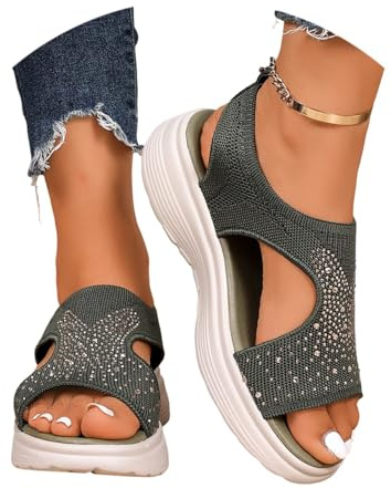 Genérico Sandalias casuales verano malla transpirable con imitación tacón bajo punta abierta calzado cómodo sin cordones diseño elegante para mujer