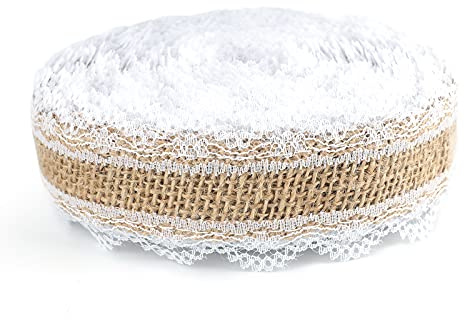 G2PLUS 10M Juteband Burlap Band Juteband mit Spitze,2.5CM Jutestreifen Dekoband zum Dekorieren DIY Handwerk Weihnachten Deko Hochzeit