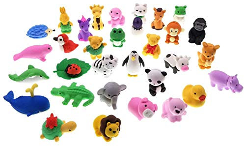 JZK 32x Abnehmbar klein Radiergummi Mini Tier Radiergummi Satz Kinder Spielzeug Geschenk für Geburtstag Party Festival Büro Schule Schreibwaren