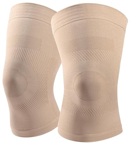 Knee Compression Sleeves, 1 Pair, Can Be Worn Under Pants, 20-30mmHg Strong Support Knee Brace for Unisex, Knee Support for Meniscus Tear, Arthritis, Pain Relief, Injury Recovery, Daily Wear, Beige M