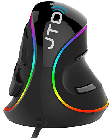 JTD Souris Verticale Filaire avec câble, Souris Optique Ergonomique avec éclairage RVB, DPI réglable avec Support pour Poignet Amovible, pour Bureau