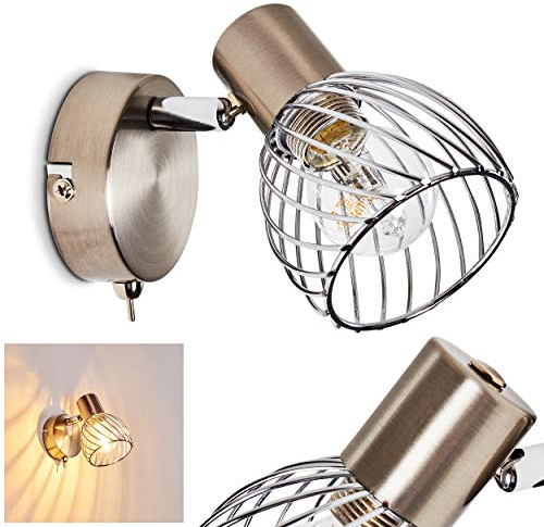 Applique Parado en métal nickel-mat & chromé, spot murale orientable avec interrupteur intégré, lampe rétro idéale dans un salon vintage, pour 1 ampoule E14, ampoule(s) non incluse(s)