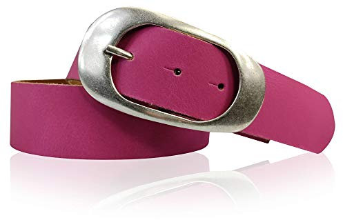 FRONHOFER Damengürtel Rindleder 4 cm breit 10 x 5 cm altsilberne Dornschnalle wechselbar Druckknopf Retro 70er für Jeans Taille Hüfte Größen 85 90 95 100 105 110 115 120 125