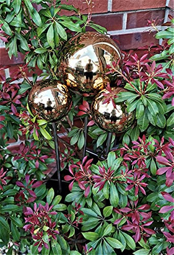 Jürgen Bocker Gartenambiente Rosenkugel 3er Set 15-15-10 cm Edelstahl Gold poliert mit Stab 80 cm