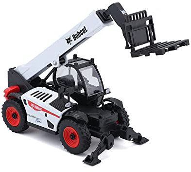 Bburago Bobcat T40.180 SLP Teleskoplader mit Palettenheber: Baufahrzeug im Maßstab 1:50, beweglicher Teleskop-Arm, ab 3 Jahren, 16 cm, weiß-schwarz (18-32087)