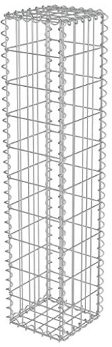 Susany Gabionenwand mit Abdeckung Gabione Drahtkorb Steingabionen Steinkorb Verzinkter Stahl 20 x 20 x 100 cm Silbern 1400 kg/m³