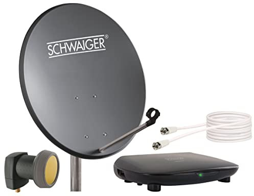 SCHWAIGER 9765 SAT-Anlage Satelliten-Set Satellitenschüssel Single-LNB Receiver Fernbedienung Koaxialkabel digital SAT-Schüssel aus Stahl Anthrazit 55cm