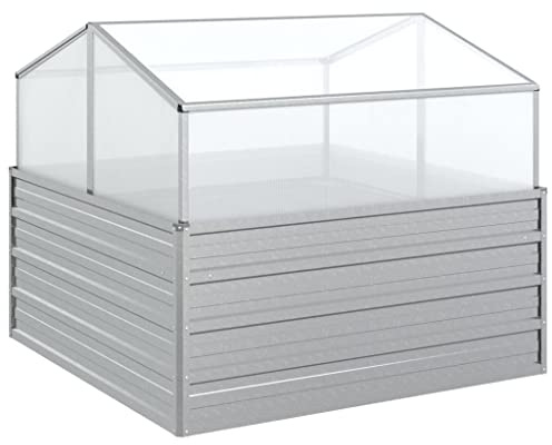 vidaXL Upphöjd odlingslåda med växthus 100x100x85 cm silver