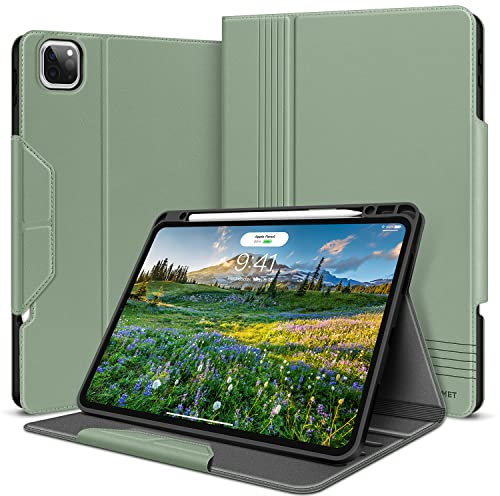 HOLIMET Hülle für iPad Pro 12.9 2022 6.Generation mit Stifthalter, 2021/2020/2018 PU-Leder Case TPU Rückseite Abdeckung Schutzhülle Stoßfest, Auto Schlafen/Wachen für iPad Pro 12.9 Zoll 5/4/3 - Grün