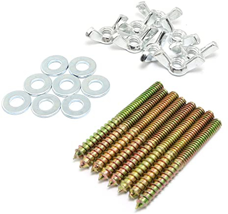 Pro Bamboo Kitchen 8pcs Hanger Bolt 1/4x2-1/2inch Double Headed Screws with 1/4-20 Wing Nuts and 1/4 Flat Washers Self Tapping Fixed Screws for Pet Furniture, Household Furniture