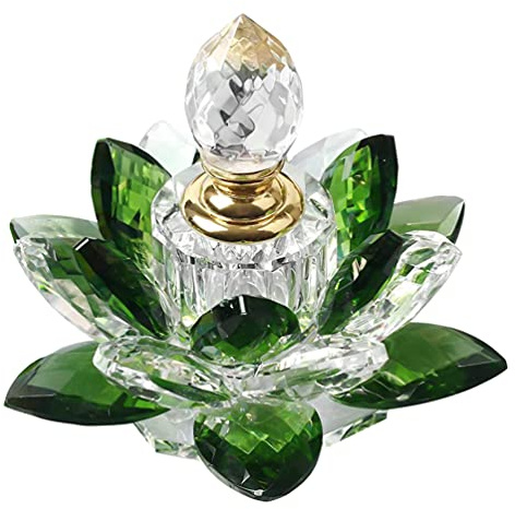 Cosmo Bottiglia Di Profumo in Vetro a Forma Di Fiore Di Loto Verde Dispenser Decorativo Ricaricabile Per Oli Essenziali E Profumi Elegante Contenitore Per Casa E Regalo Femminile