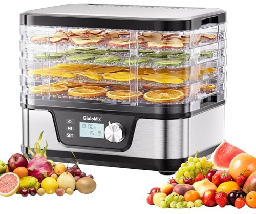Biolomix 5 Tier Food Dehydrator,400W Food Dryer Machine with Adjustable Temperature and Timer Functions; for Drying Fruit, Meat, Vegetable, Jerky and Pet Treat, BPA Free（UK）