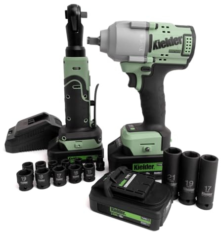 Kielder 3 Battery Bundle Box: 18v Brushless TYPE18 1/2 850Nm Impact Wrench & 3/8 60Nm Ratchet, with 1 x 4.0Ah, 2 x 2.0Ah, Charger, 1/2 & 3/8 Impact Sockets