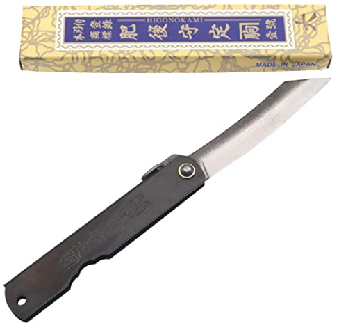 HIGONOKAMI Navaja Japonesa de Bolsillo Plegable Cuchillo Zenkou Negro Hecho a Mano en Japón por Nagao Kanekoma (Medium)