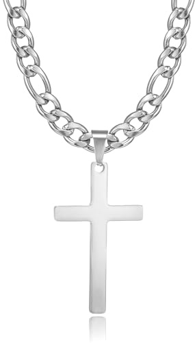 HSWYFCJY Kreuz kette Herren Kreuzkette Silber Gold Schwarz Edelstahl umgekehrtem Anhänger mit Kreuz Halskette für Männer Christliches Kreuz Halskette 20/24/28