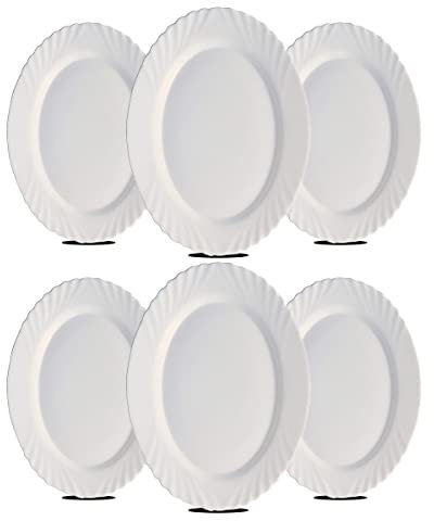 JUANIO Lot de 6 plat oval, assiette de service coloris blanc en verre - Longueur 22 x Profondeur 15 cm