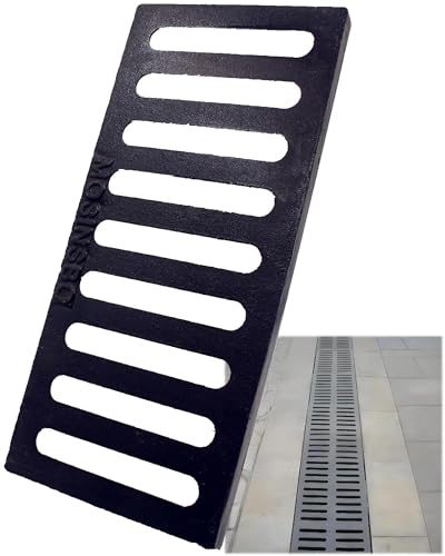 MOSINSBO Cast Iron Drain Grate, Driveway Channel Cover 440 x 203 mm | B125 Heavy-Duty Outdoor Trench Drainage, Black Metal Sewer Cover for Garage, Yard and Surface Water Control, Rectangle