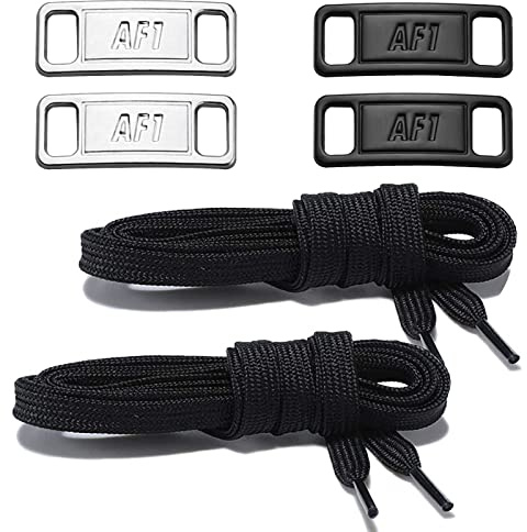 NDTEZUGT 2 pares Cordones Planos para Air Force 1 con Hebillas Metálicas Decorativas, Cordones de Repuesto Finos (Negro,63/160cm)