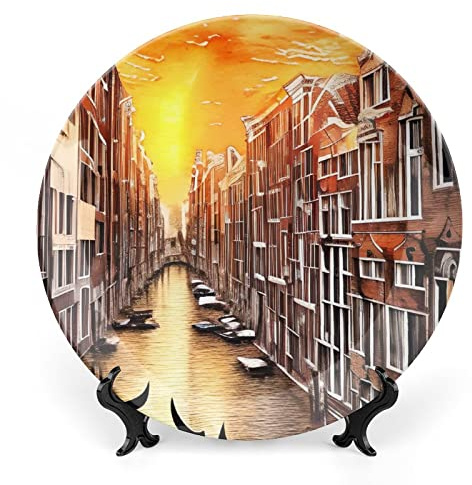 Gokays Piatti decorativi da appendere alla parete, vista aerea Canal Grande di Venezia, piatto in ceramica, piatto oscillante con espositore, decorazione casa per mobili da cucina, vassoio rotondo da