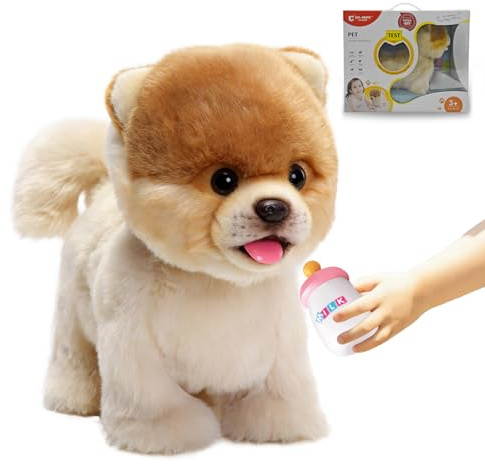 CU-MATE 12 Electric Plush Pomeranian Dog Toys, Electronic Stuffed Animal Dog Toy, Interactive Wuffy Robot Puppy, Walking, Talking, Barking & Wagging Tail, Gifts for Boys and Girls