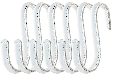 Brute Strength S-Haken mit Lederummantelung Weiß mit weißen Nähten 6 Stück | 10 cm S-Haken aus Edelstahl, mit Vollnarbenleder umwickelt; für Küche, Kleiderschrank, Werkstatt und Bad