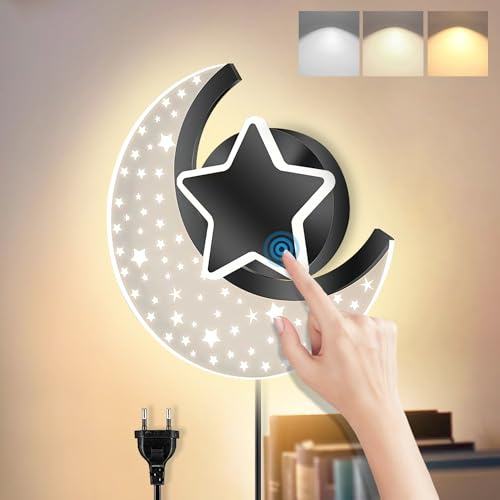 LED Wandleuchte Innen Dimmbare Wandlampe mit Touch Schalter Modern Schlafzimmer Nachtlicht Mond Nachttischlampe mit Stecker Acryl Wandbeleuchtung für Kinderzimmer Babyzimmer Wohnzimmer Treppenhaus
