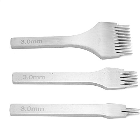 3 Uds Hecho A Mano Cuero Pro Pinchazo Hierro Estilo Francés Herramientas De Cuero Puntada 2,7/3,0/3,38/3,85 Mm Herramienta Perforadora De Cincel De Cuero(3.0mm)